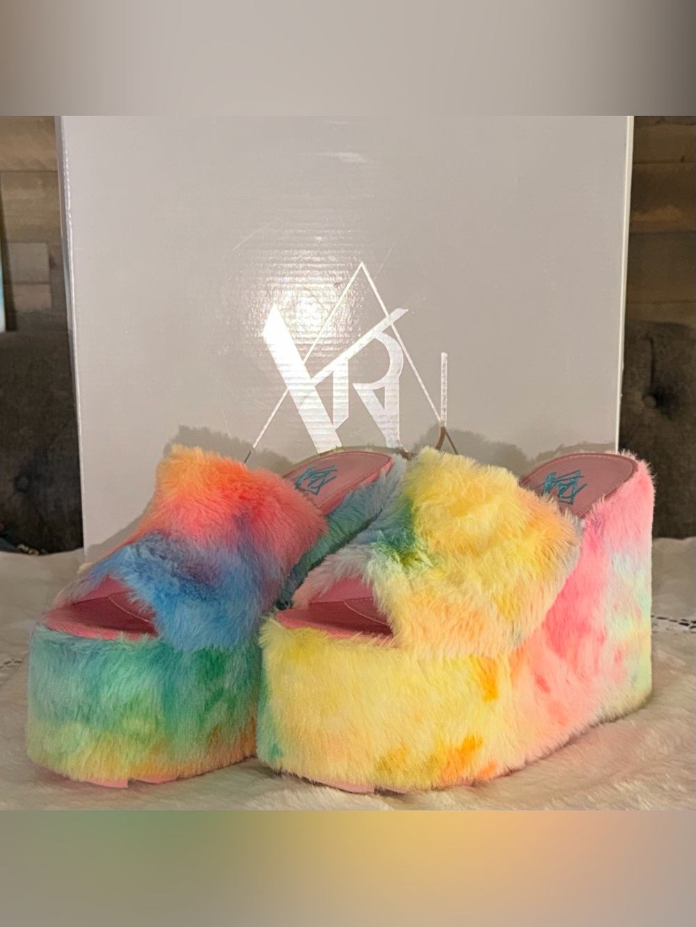 YRU Rainbow Fuzzy Platform Slides - Multicolor wedge slides